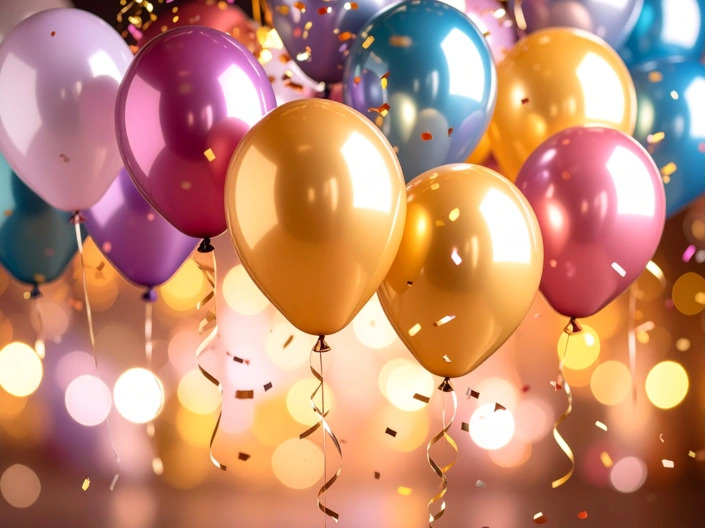 Bunte Luftballons und Konfetti