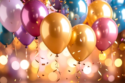 Bunte Luftballons und Konfetti